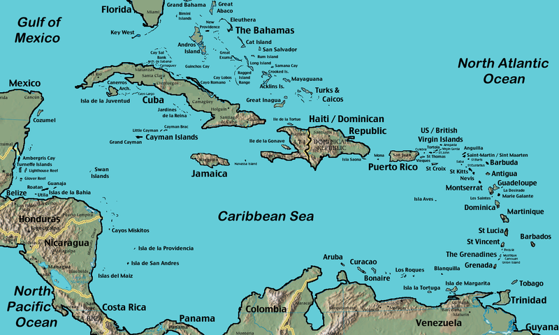 Map of Caribbean islands